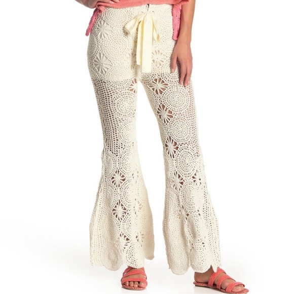 Free People Cream Crochet Flare Pants - Picture 2 of 10